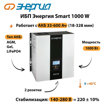 ИБП Энергия Smart 1000W - ИБП и АКБ - Энергия ИБП Smart - Магазин сварочных аппаратов, сварочных инверторов, мотопомп, двигателей для мотоблоков ПроЭлектроТок